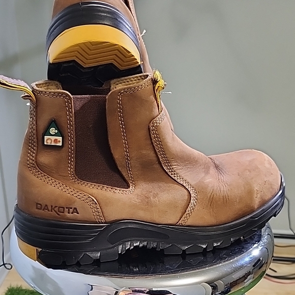 Men's Tan Leather Work Boots Steel Toe - Picture 2 of 6